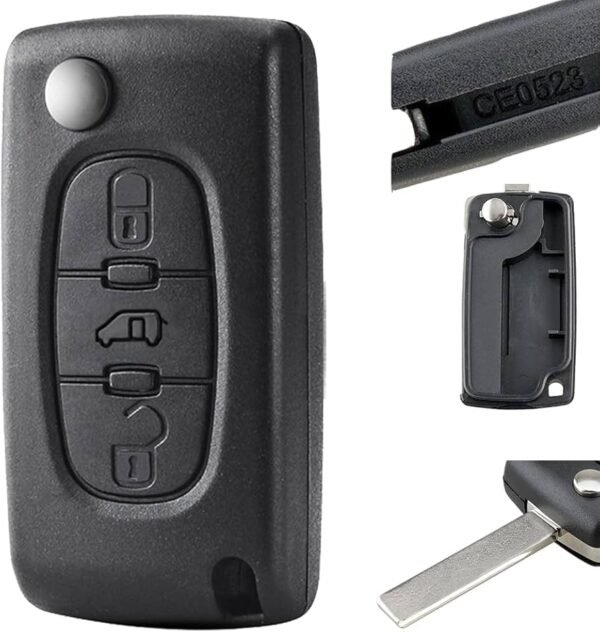 61Ymk1OSiEL._AC_UF894,1000_QL80_ Car Key Shell 3 Buttons 0536 HU83 Compatible with Citroen Berlingo Dispatch Peugeot Partner Expert Fiat Scudo Toyota ProAce Remote Control Key Case with Battery Holder and Slot